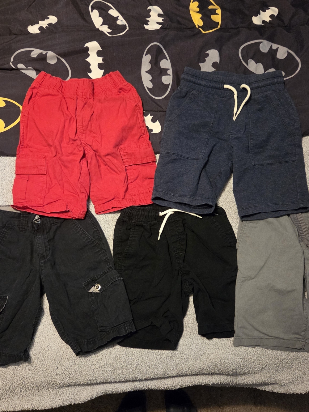 Kids Cargo and Knit Shorts Bundle - Red, Navy, Black, Gray